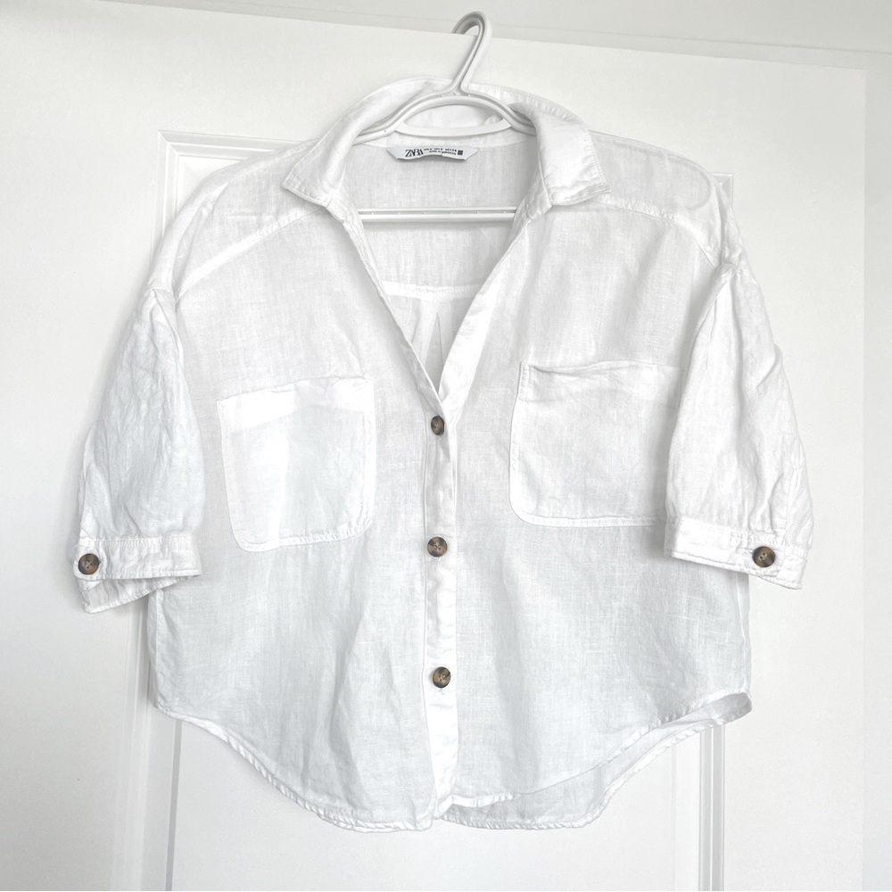 Zara Quarter Sleeve Linen Blouse